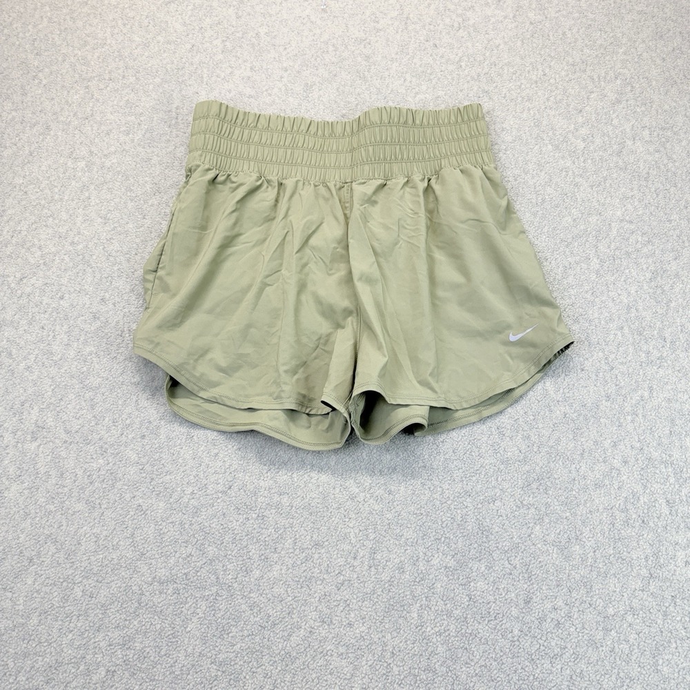 Nike Women's Dri-FIT Running Shorts Sage Green Smocked Waist Lined Size L
